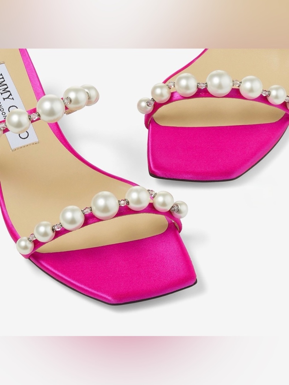Jimmy Choo Amara 45 Satin Sandal Pink size 38 brand new never worn pearl accent - Picture 12 of 14